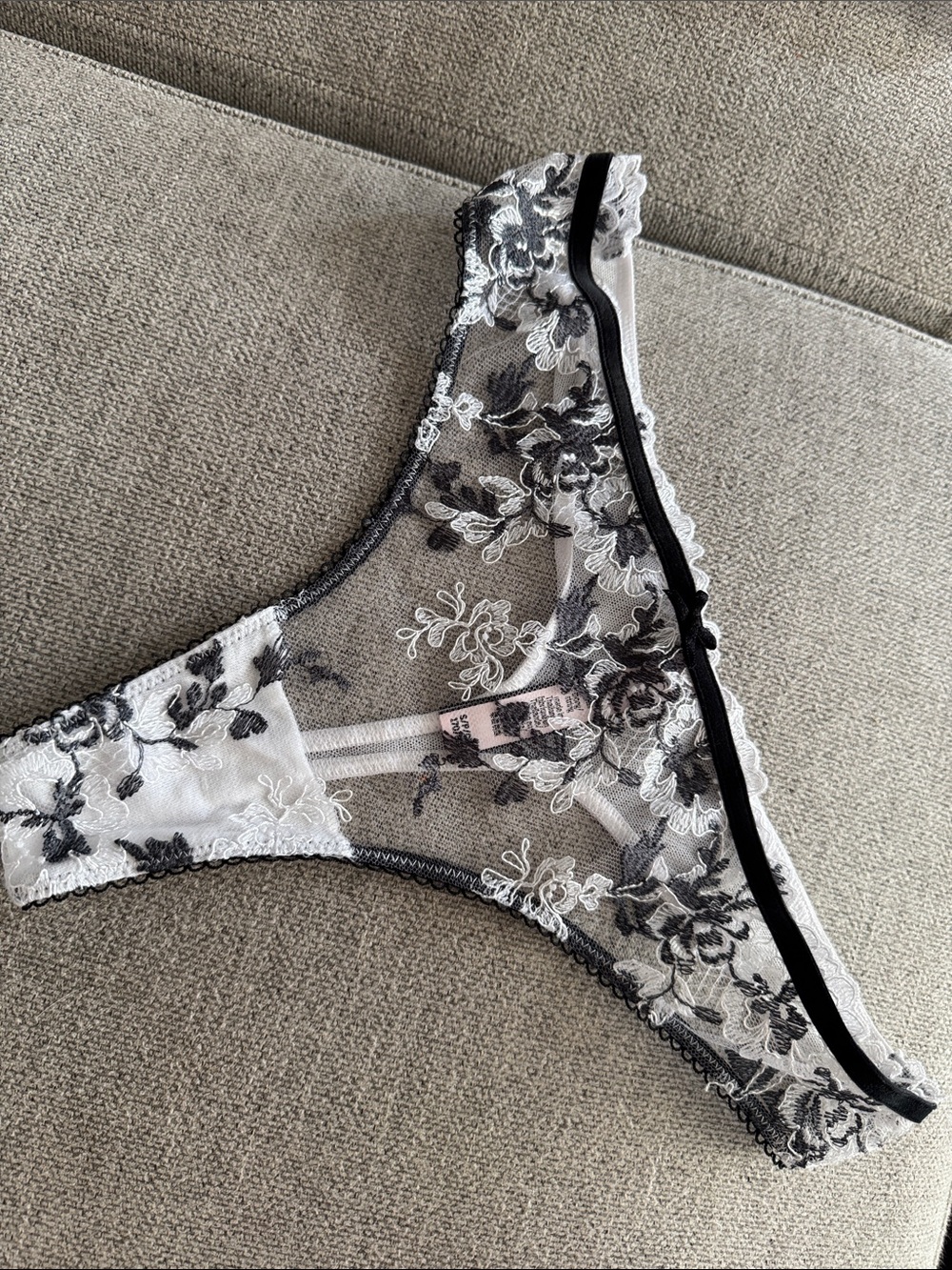 Victoria's Secret Black & White Floral Lace Thong